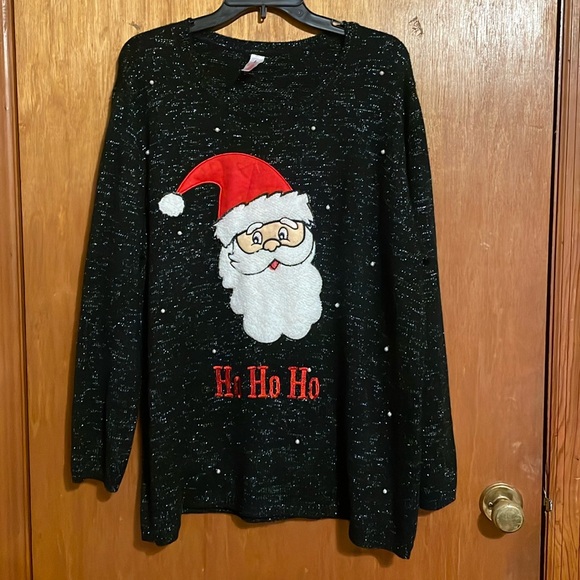 •CHRISTMAS•BLACK & SILVER "HO HO HO" SANTA CREWNECK SWEATER SIZE 3X - Picture 6 of 6